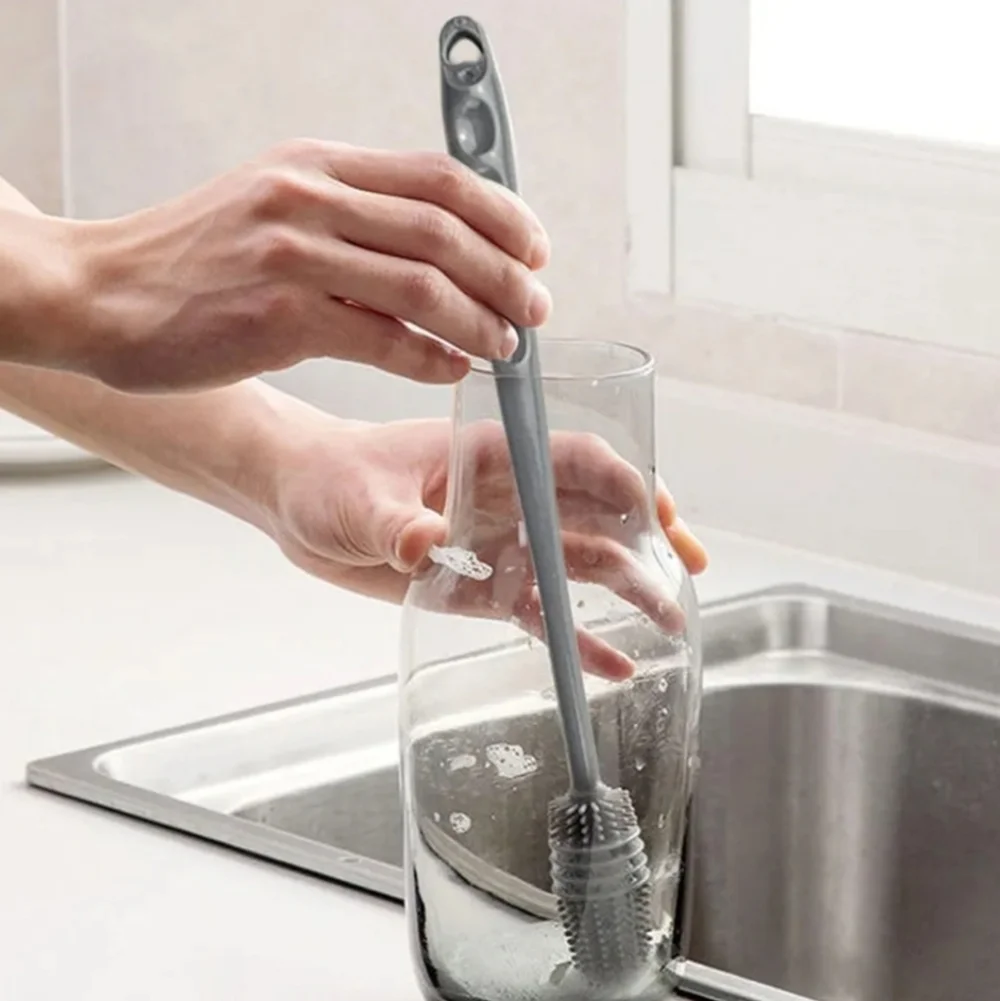 Silver Silicone Bottle Cleaning Brush Set of 2 Gray